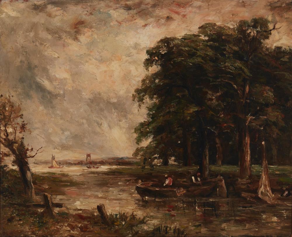 Appraisal: th Century Continental School Boatsmen in a river landscape Oil