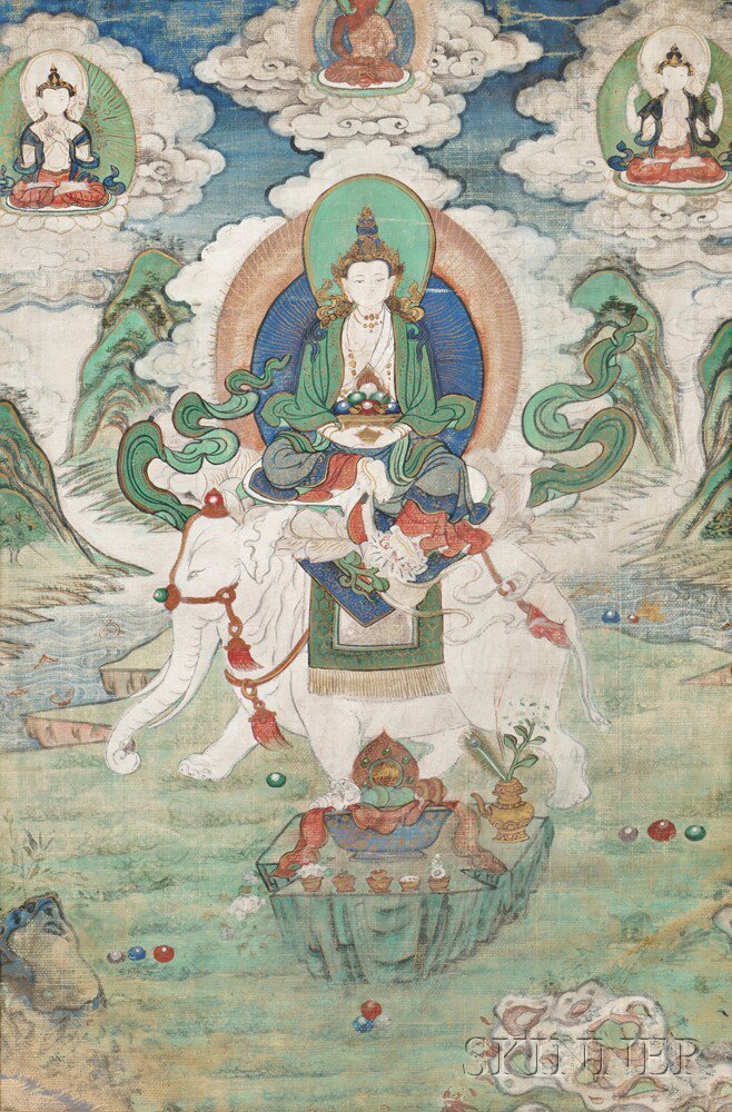 Appraisal: Bodhisattva Thangka Tibet th th century seated in royal ease