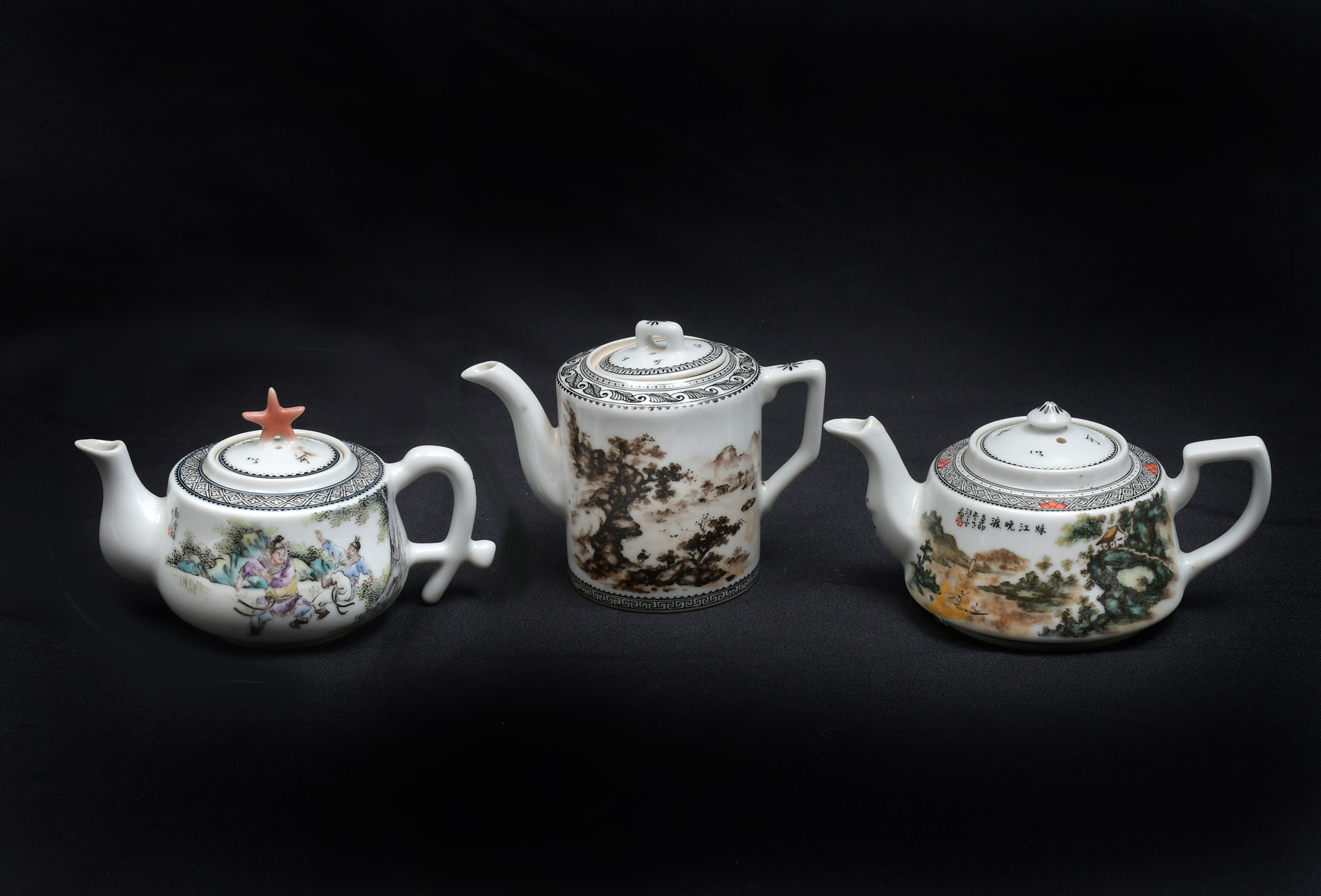 Appraisal: PC REPUBLIC PERIOD CHINESE TEAPOTS All having figural scenic scenes