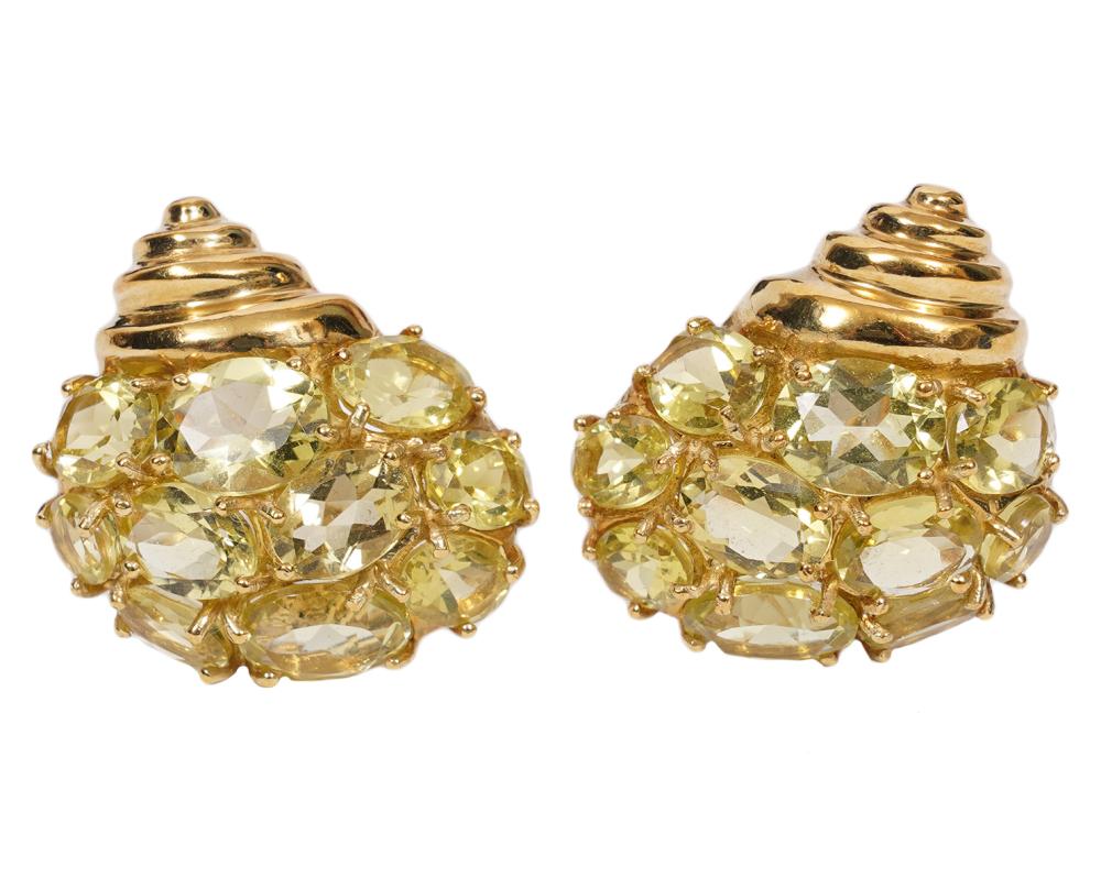 Appraisal: K YELLOW GOLD CABOCHON OMEGA CLIP EARRINGSEarrings in K yellow