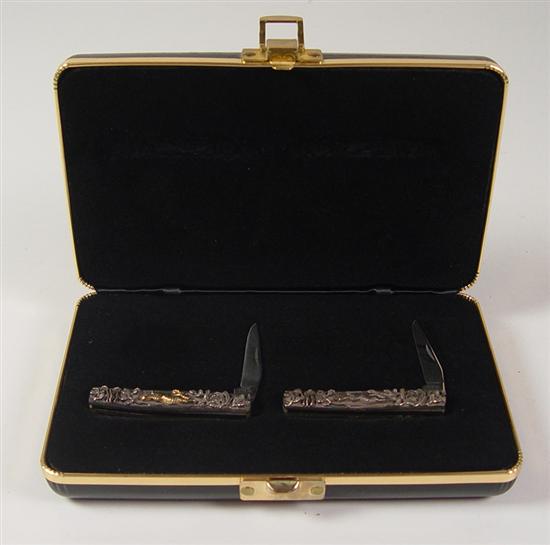 Appraisal: Two Case Sterling Gold Knives Two Case folding knives with