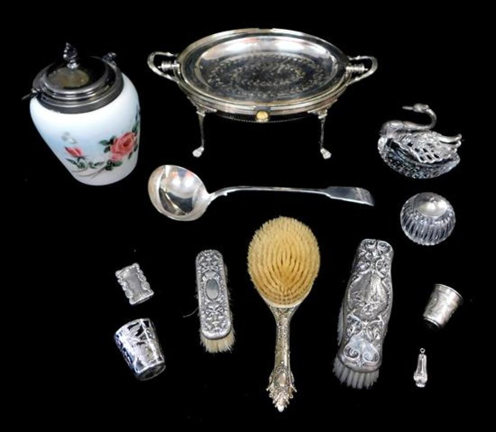 Appraisal: Thirteen pieces of sterling silver-plate and glass including three piece