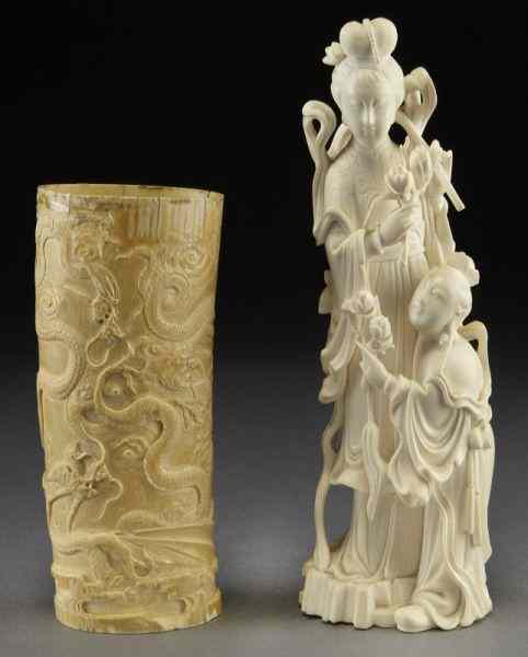 Appraisal: Chinese ivory carvings including International buyers should note that several