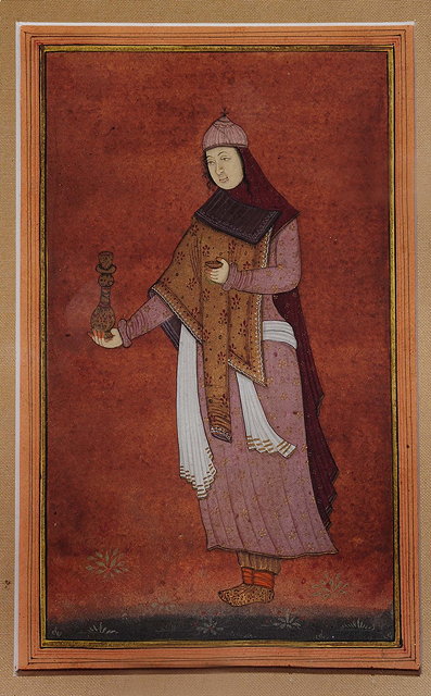 Appraisal: Two Mughal miniaturesthe first of a figure holding a hookah