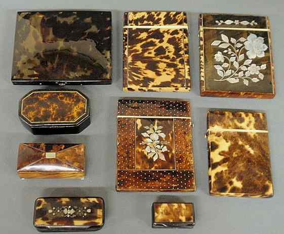 Appraisal: Five tortoiseshell card cases four snuffboxes etc th c some