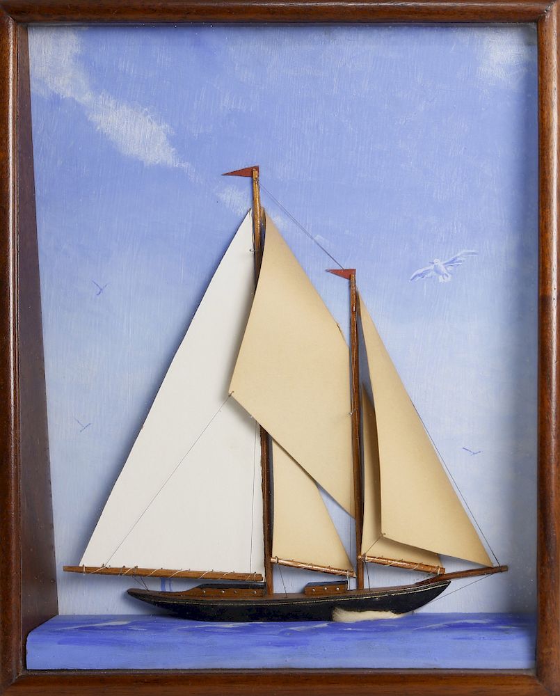 Appraisal: Vintage Diminutive Shadowbox of A Two Masted Schooner Exclusive on