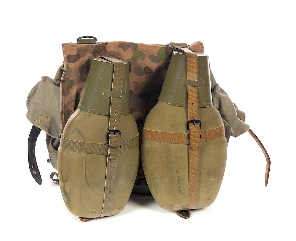 Appraisal: German Nazi Camo Breadbag And Canteens Post War German Flaktarn