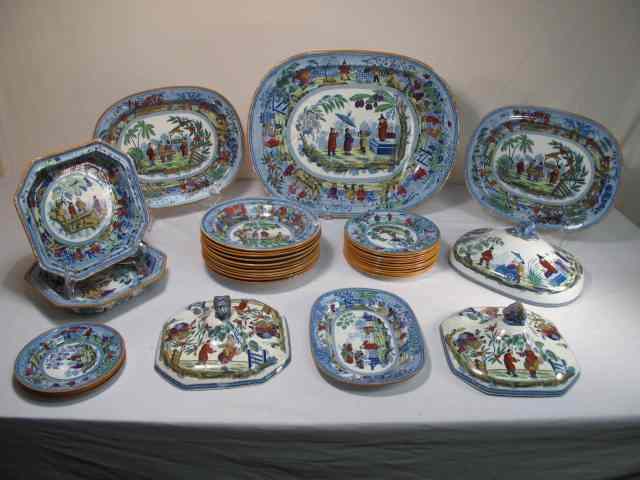 Appraisal: th century polychrome Staffordshire dinnerware set Circa - Blue and