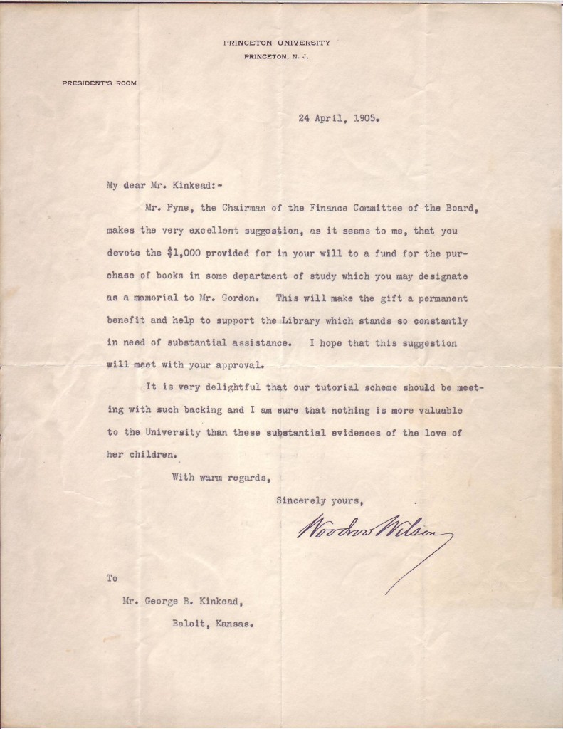 Appraisal: WILSON WOODROW Typed Letter Signed as President of Princeton University