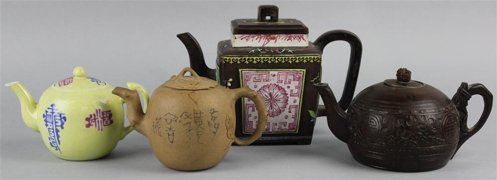 Appraisal: INTERESTING GROUP OF FOUR CHINESE TEAPOTS TH TH C the