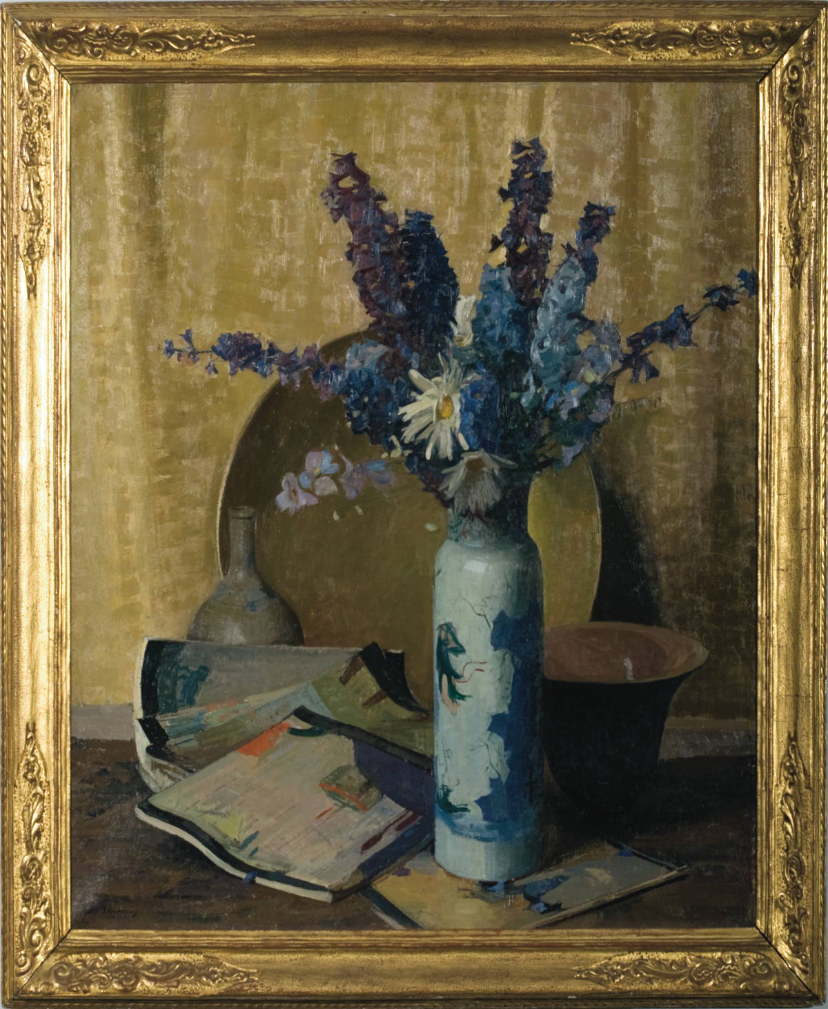 Appraisal: JOHN SHARMAN AMERICAN - ARRANGEMENT OF LARKSPUR Oil on canvas