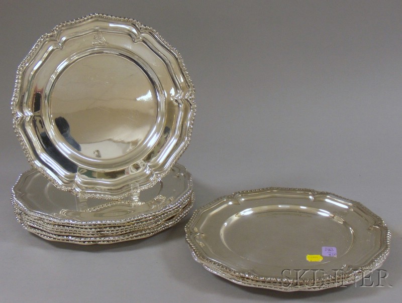 Appraisal: Set of Twelve Asian Silver Plated Service Plates marked on