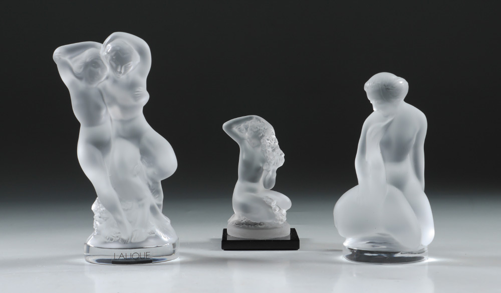 Appraisal: LALIQUE CRYSTAL NUDE FIGURES pieces total to include ''Floreal'' kneeling