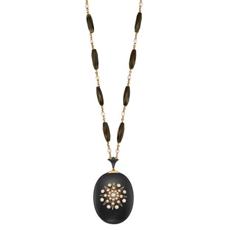 Appraisal: Antique Black Onyx Gold Pearl and Split Pearl Pendant-Necklace Estimate