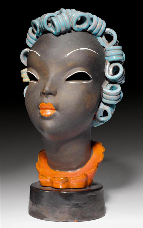 Appraisal: GOLDSCHEIDER attributed to WOMAN'S HEAD with curls circa Ceramic with