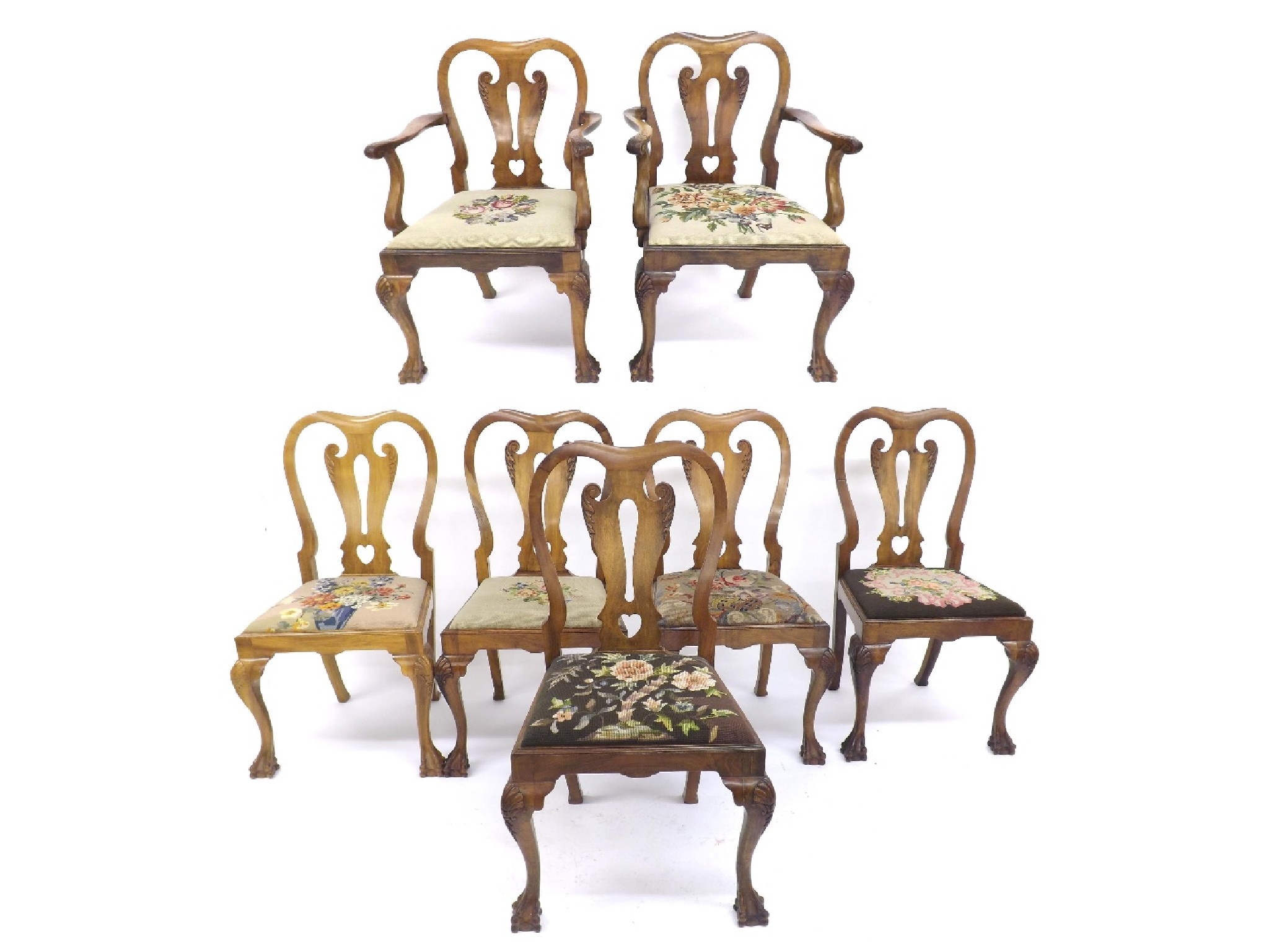 Appraisal: Good quality set of seven Queen Anne style walnut dining