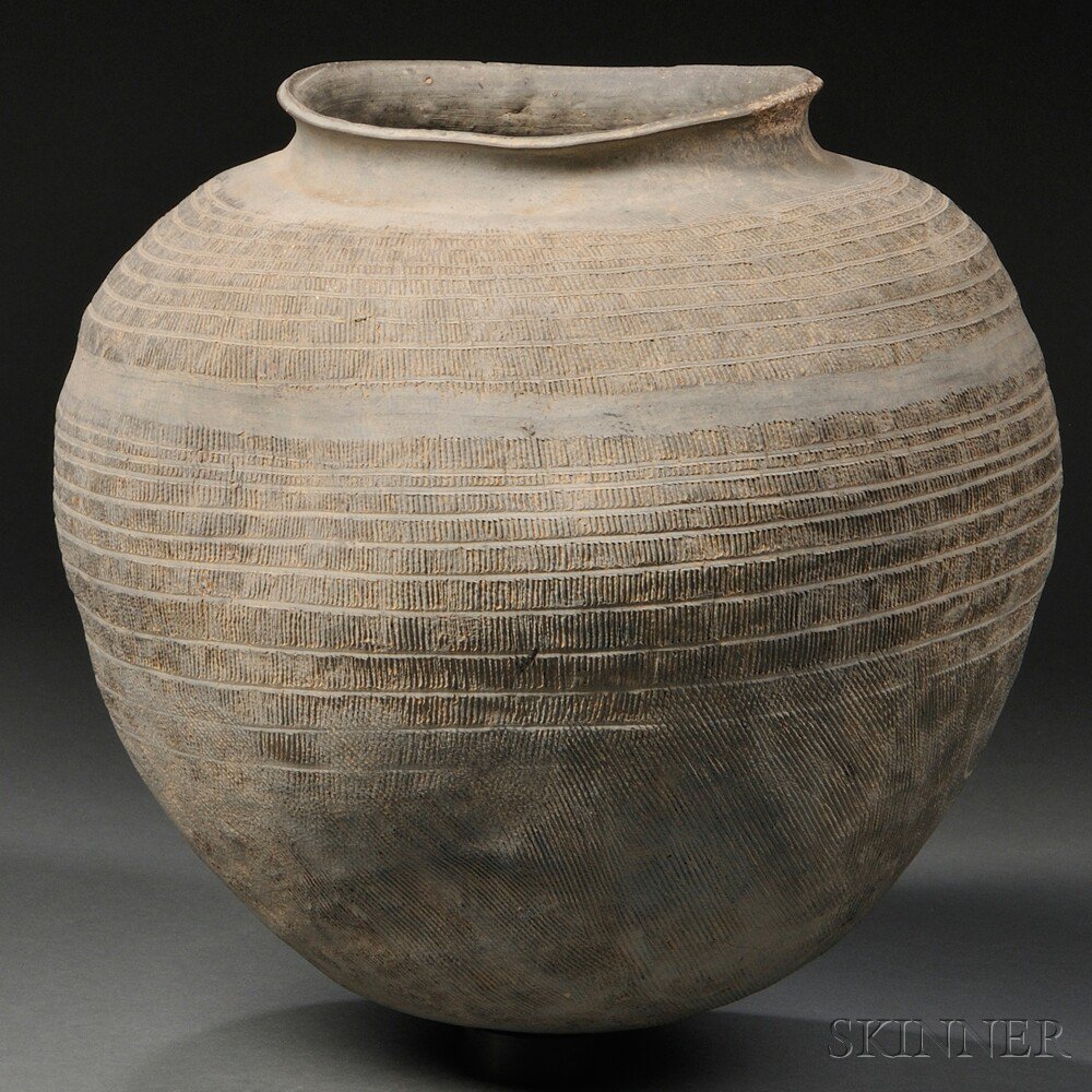 Appraisal: Kimhae-ware-style Storage Jar Korea with folded mouth rim and round