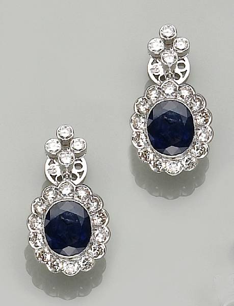 Appraisal: Property of various owners each pendant earring featuring an oval-shaped