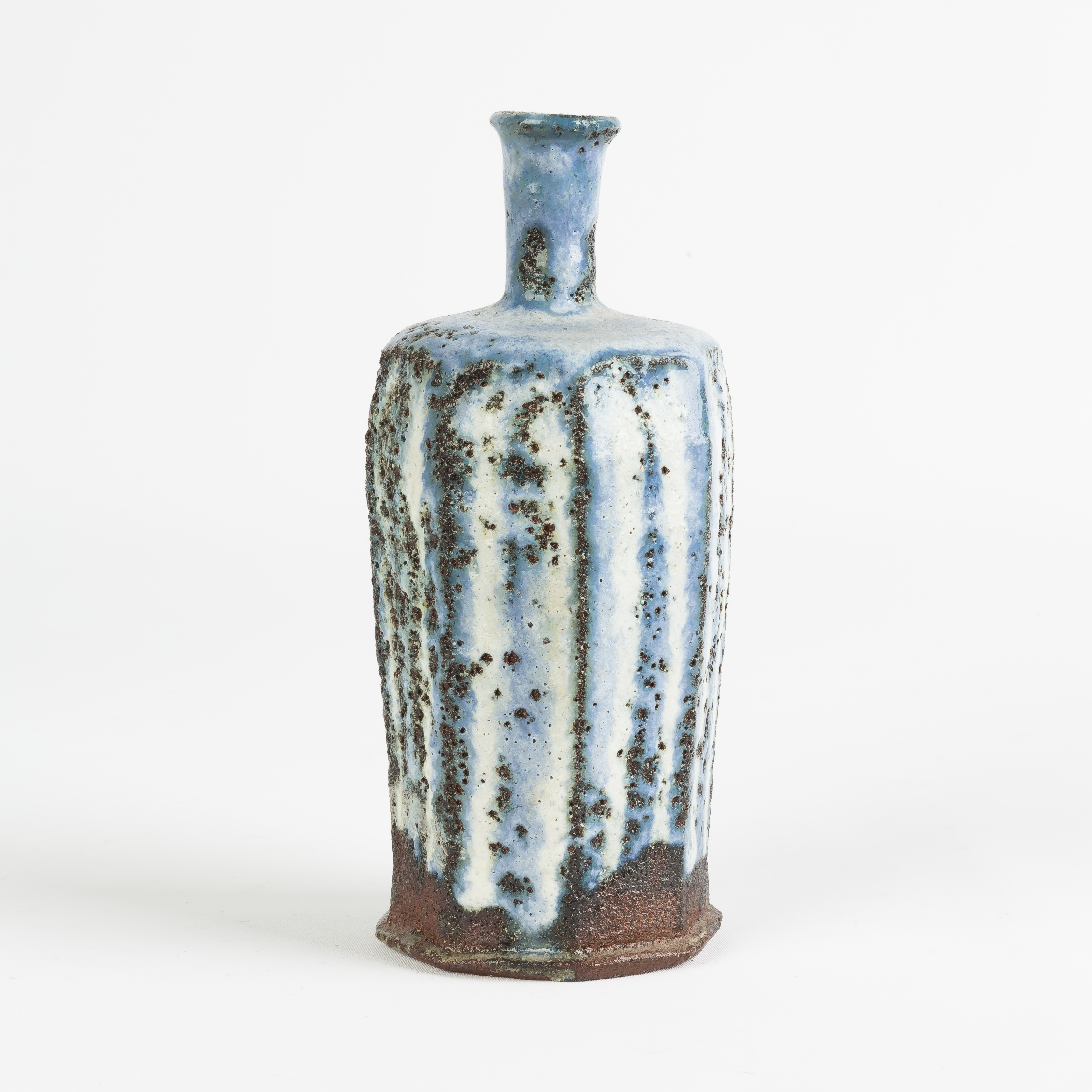 Appraisal: Ulla Hansen Denmark B Clay Bottle Faceted Blue And White