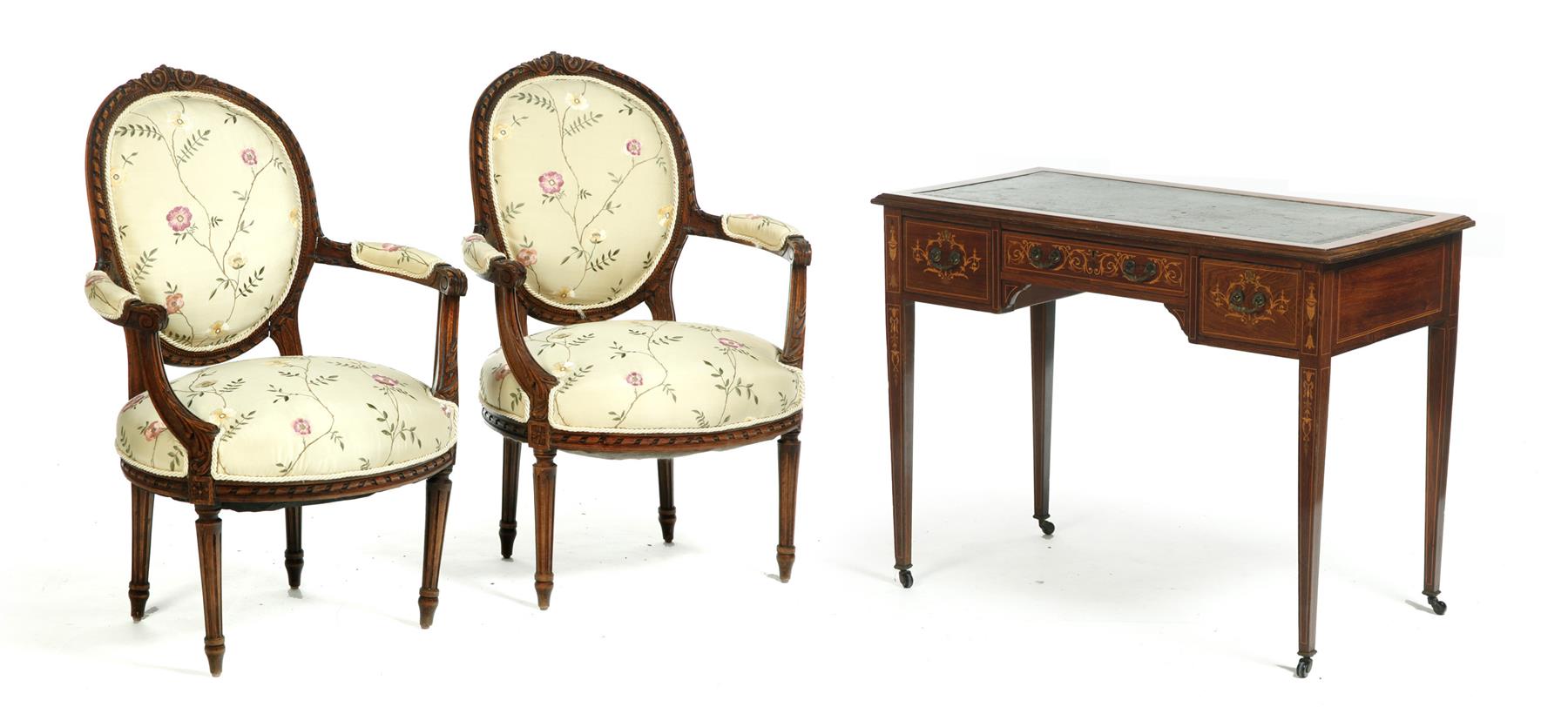 Appraisal: THREE PIECES OF FRENCH-STYLE FURNITURE First half- th century Inlaid