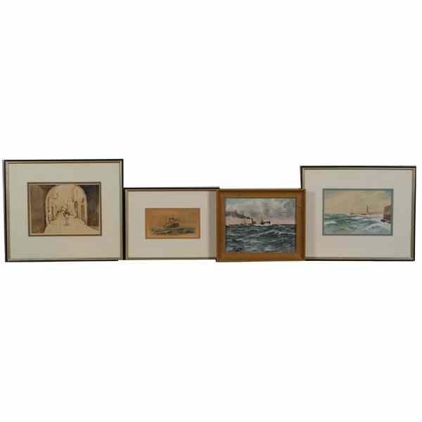 Appraisal: W Reinhold th th Century Marine Scenes Plus Two watercolors