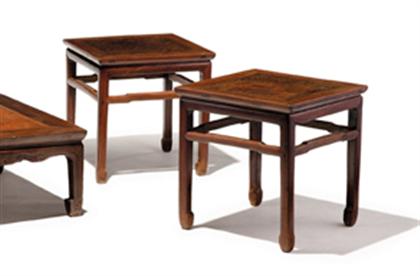 Appraisal: Pair of Chinese hongmu and burlwood waisted stools th th