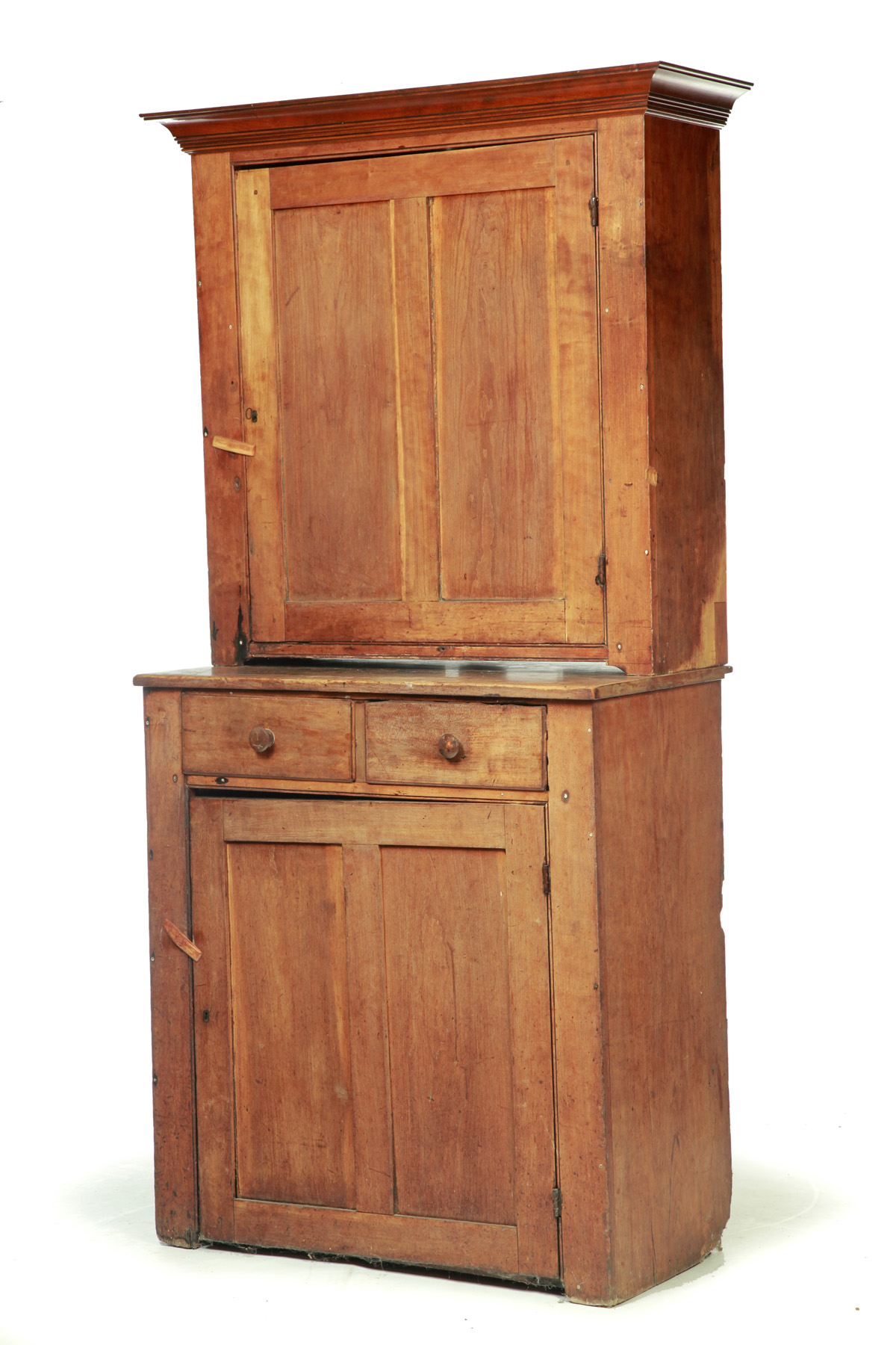 Appraisal: DIMINUTIVE STEPBACK CUPBOARD American nd quarter- th century Coved cornice