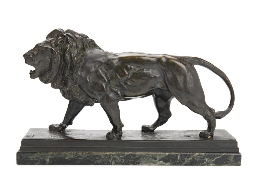 Appraisal: After Antione-Louis Barye - French Lion marchant Bronze on marble