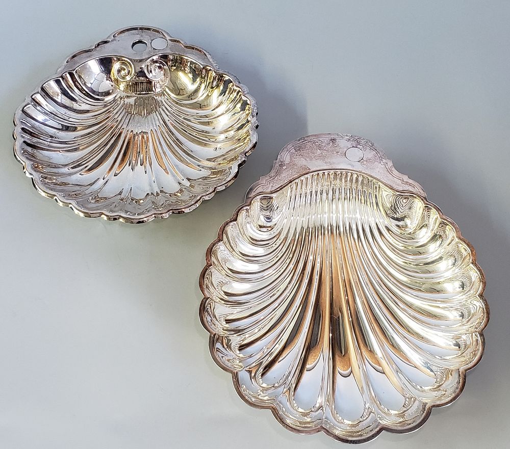 Appraisal: Two Silver Plated Scallop Shell Formed Dishes Two Silver Plated