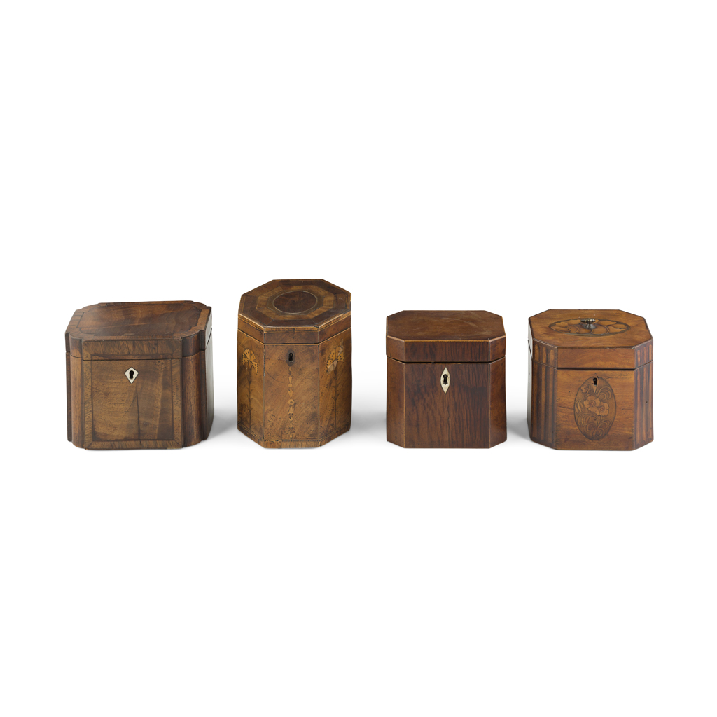 Appraisal: YFOUR GEORGE III TEA CADDIES LATE TH EARLY TH CENTURY