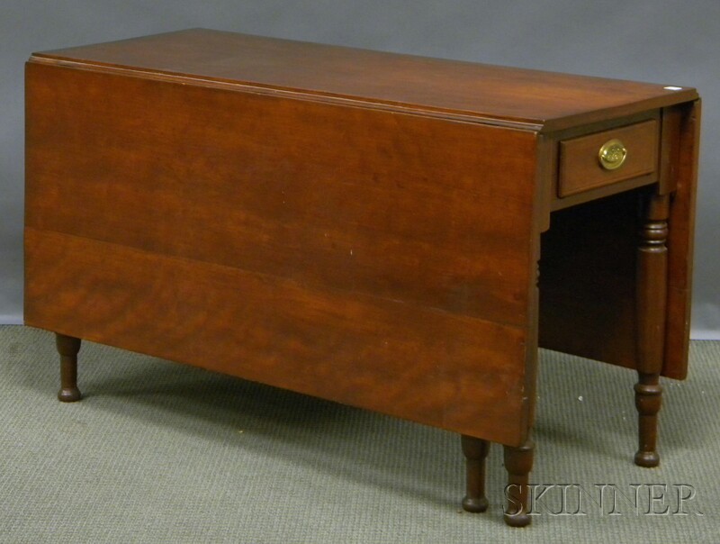 Appraisal: Late Federal Cherry Deep Drop-leaf Dining Table with end drawer