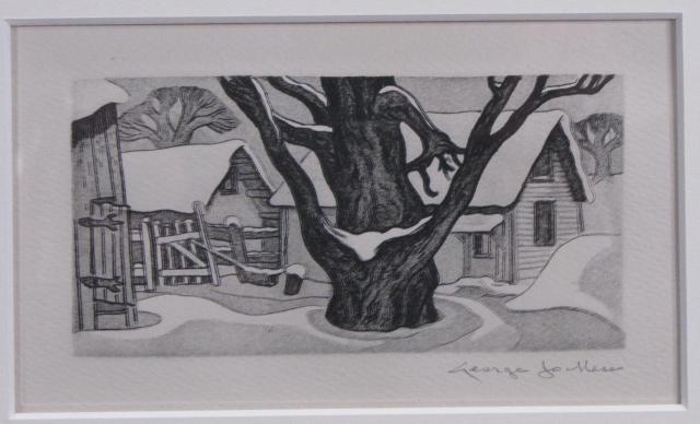 Appraisal: George Jo Mess - untitled Farmyard in Winter Aquatint x