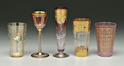 Appraisal: Five fine glass vases and tumblers one marked Marienbad with