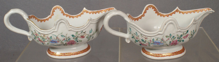 Appraisal: Chinese Export porcelain Armorial pr of silver form sauce boats