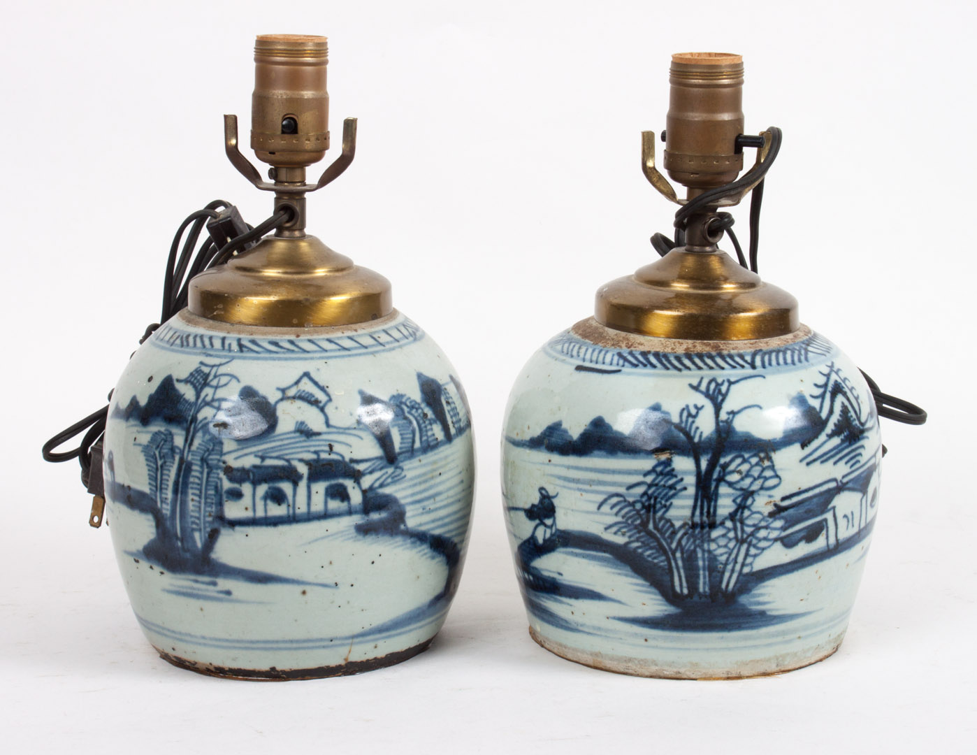 Appraisal: Pair of Canton porcelain ginger jar lamps fourth quarter- th