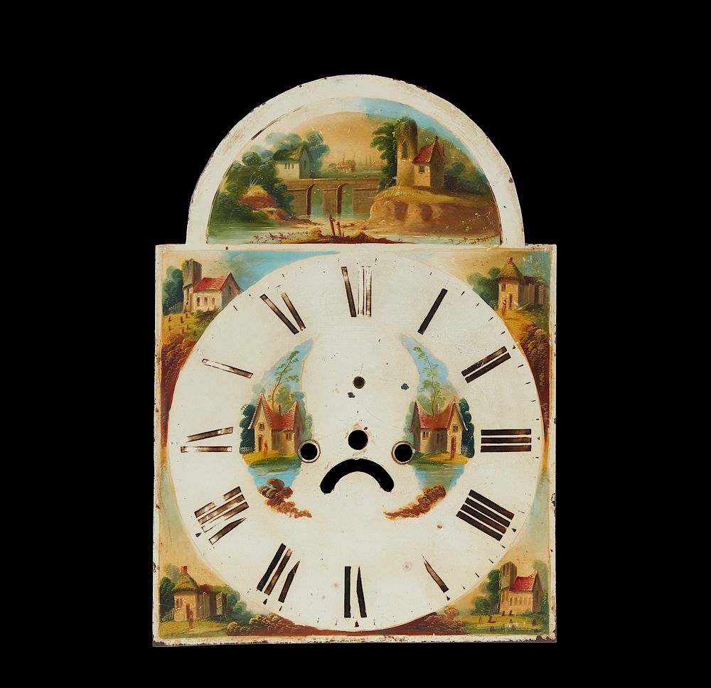 Appraisal: Hand Painted Clock Face Handpainted metal clock face Stamped verso