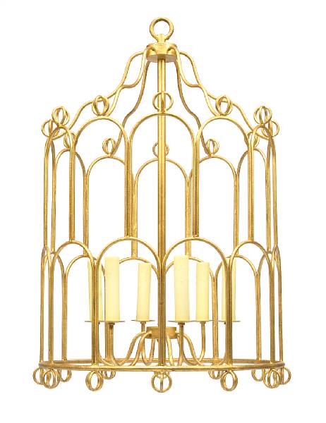 Appraisal: An Art Deco style gilt-wrought-iron six-light chandelier in the manner