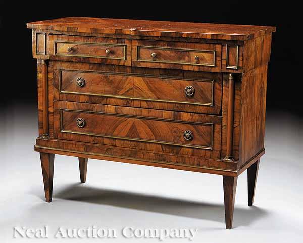 Appraisal: An Antique Italian Neoclassical-Style Figured Walnut and Brass-Mounted Commode the