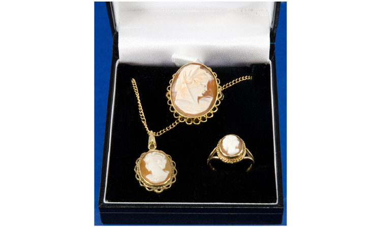 Appraisal: Ct Gold Cameo Set To include chain pendant brooch and