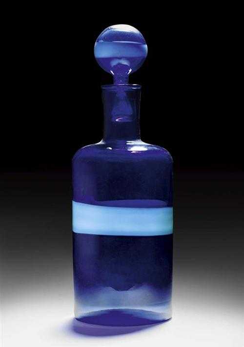 Appraisal: VENINI CARAFE with stopper Murano circa Blue and turquoise blown