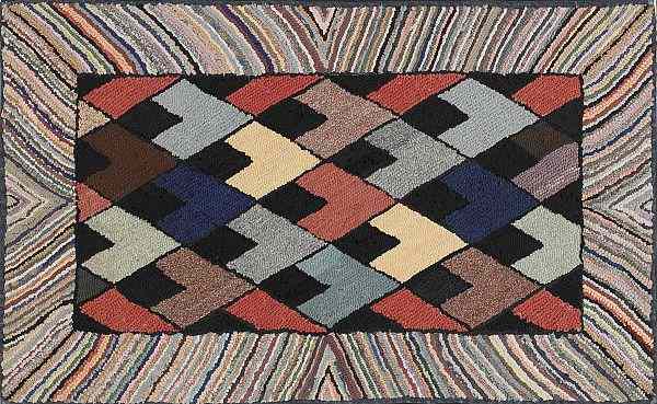 Appraisal: Vibrant American hooked rug early th c with diamond in