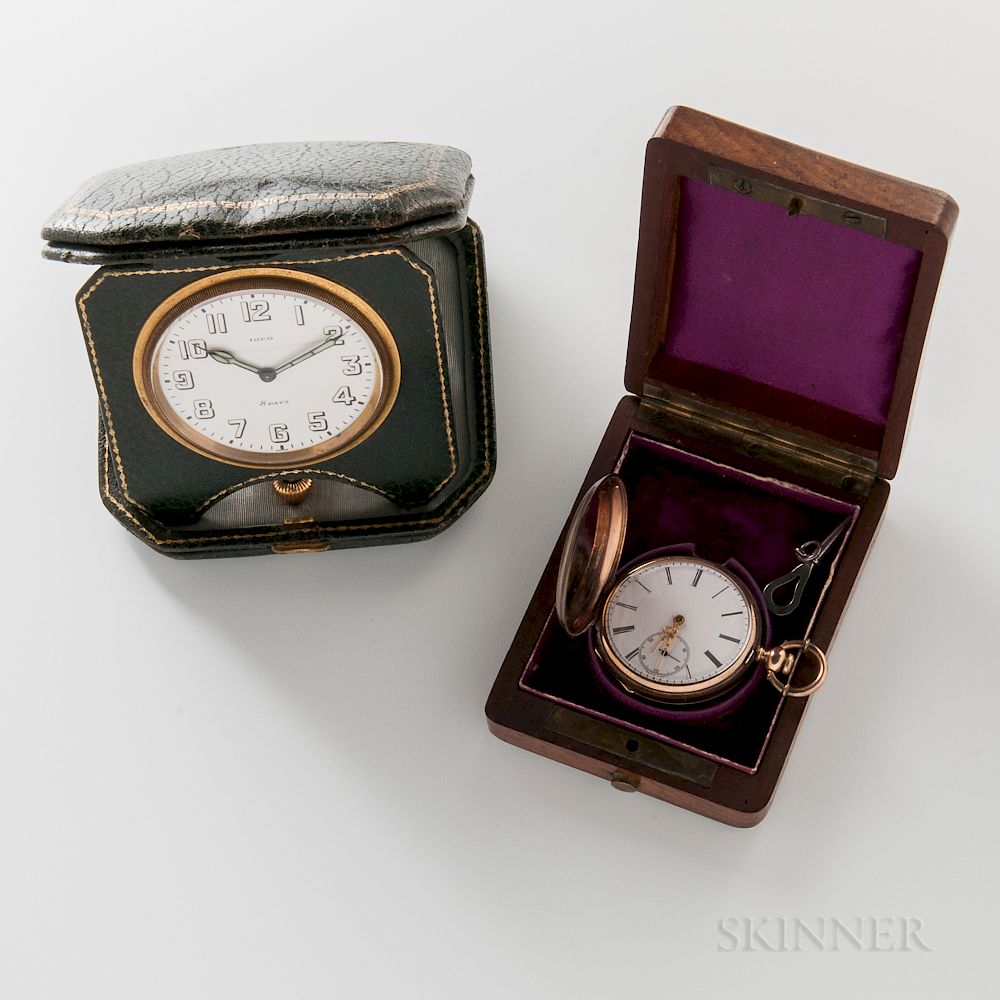 Appraisal: Eight-day Travel Clock and a Jules Mathey Hunter-case Watch Eight-day