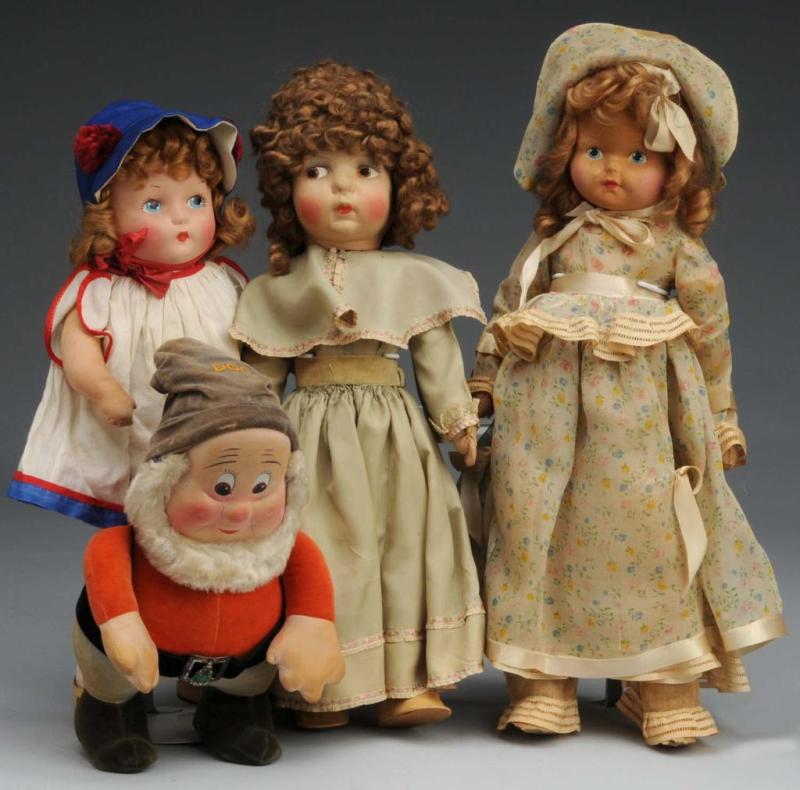 Appraisal: Lot of Cloth Dolls Description American Ca s Krueger dwarf