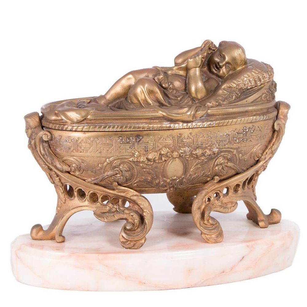 Appraisal: Gilt Bronze Jewlery Box in the form of a Sleeping