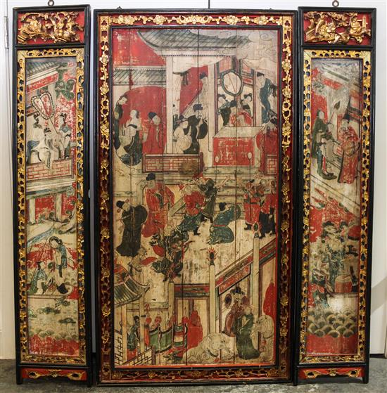 Appraisal: Sale Lot A A Chinese Three-Panel Triptych th century Height