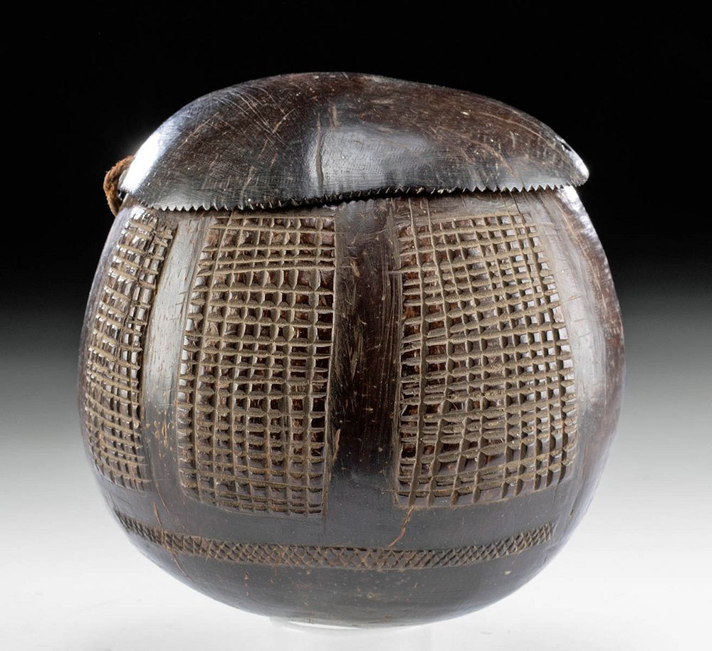 Appraisal: th C Fijian Ceremonial Lidded Coconut Cup Polynesia Fiji Islands