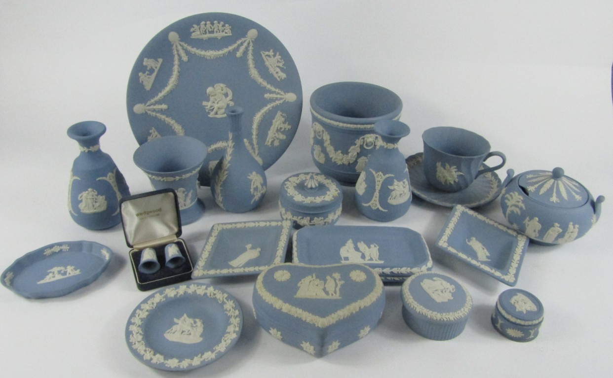 Appraisal: Wedgwood light blue Jasperware including vases boxes and covers tea