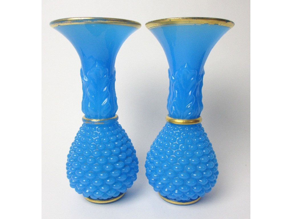 Appraisal: A pair of Victorian blue moulded glass vases in the