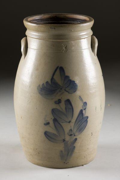 Appraisal: Pennsylvania Cobalt Decorated Stoneware Churn three gallon size brushed cobalt