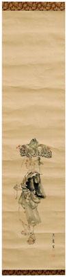 Appraisal: Japanese hanging scroll ink and color on paper figure in